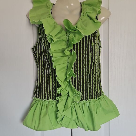 Green Ruffled Women's Top - Picture 3 of 16